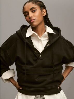 Grey Hooded Snap-Front Sweatshirt